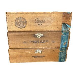 Vintage 1930 Wood Cigar Box X3 Nutura Cedarap Corona Chicas Backs Rex JB Back Co